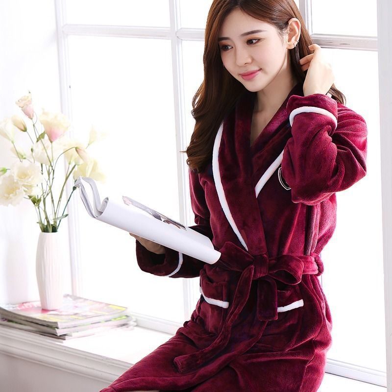 Flannel Thickened Long Section Bathrobe Men - cas7m