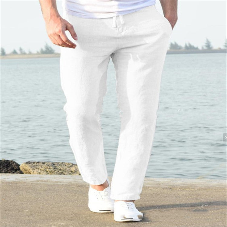 Men's Linen Summer Casual Pants Drawstring Trousers - cas7m