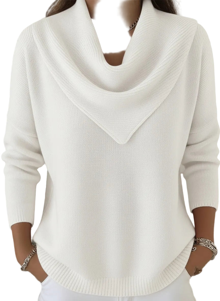 Womens Solid-color Long-sleeve Sweater Top - cas7m