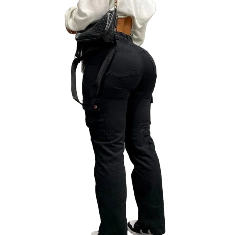 High Quality European And American New Hip Pants High Waist Multi-pocket Workwear Fashion Stretch Street Trend Trendy Women's Pants - cas7m