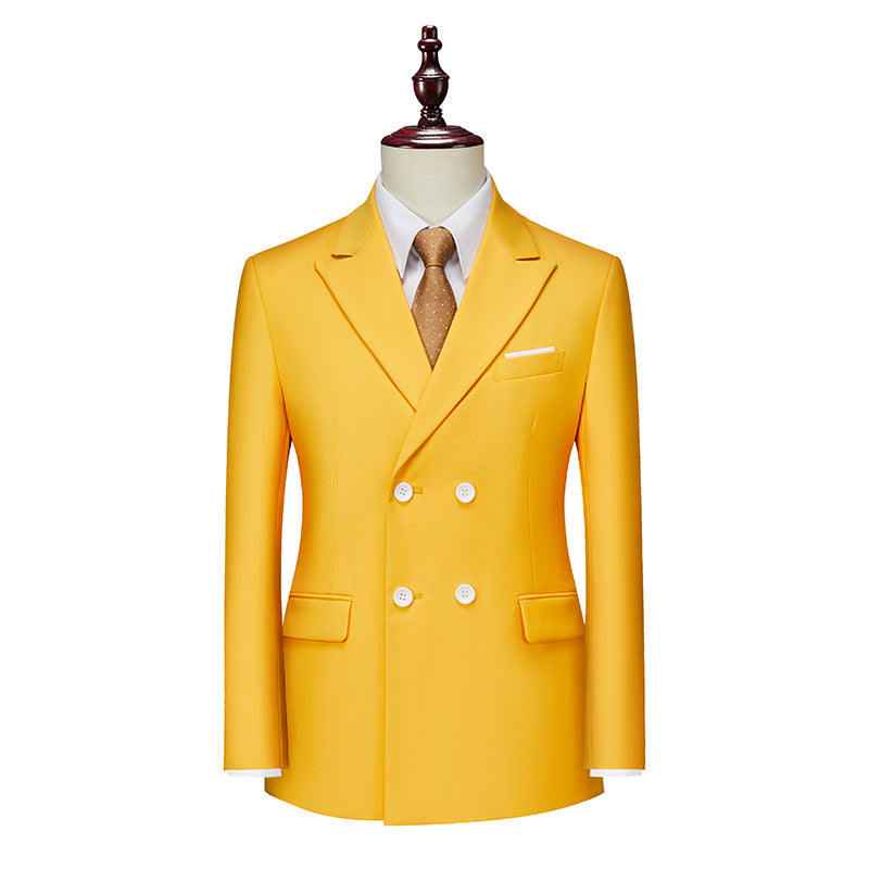 Men's Business Casual Double-breasted Suit Jacket Fashion Solid Color Coat - cas7m