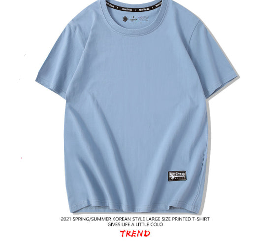 Drop-Shoulder Pure Cotton Short-Sleeve Unisex Solid-Color Blank Shirt - cas7m