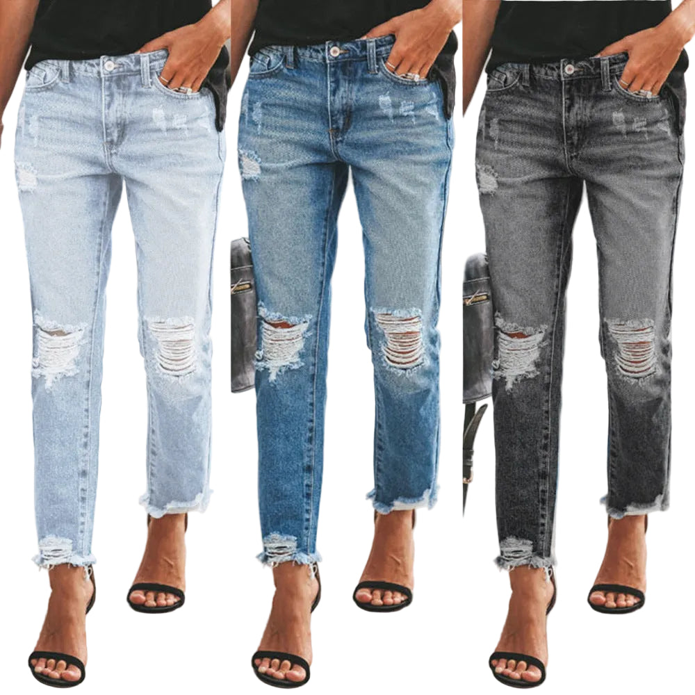 Women's Ripped Non-elastic Retro Fashion Jeans - cas7m