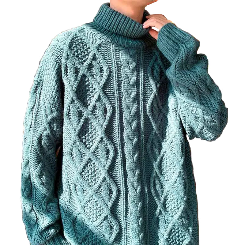 Japanese-style Retro Green Jacquard Turtleneck Sweater - cas7m