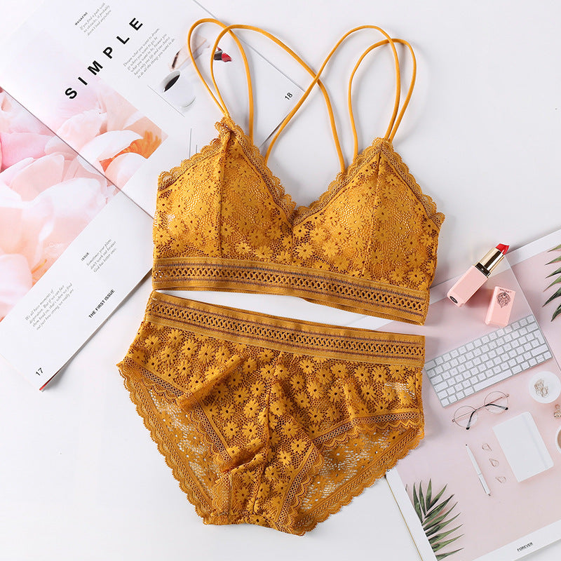 Elegant Cotton Lace Bralette with Rabbit Hair Blend - Women's Lingerie - cas7m