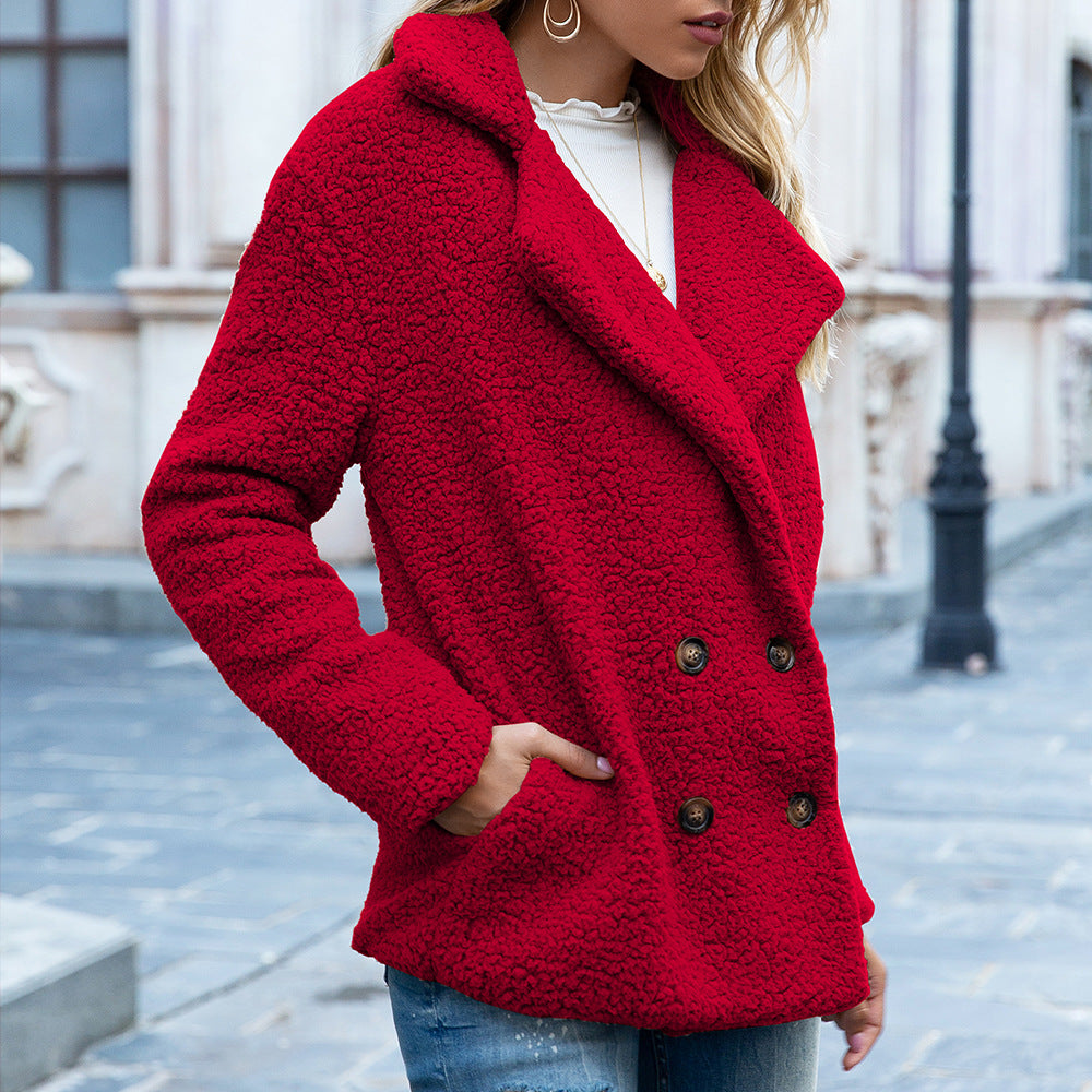 Loose Lapel Fluffy Coat Winter Button Jacket Cardigan Outwear For Women Clothing - cas7m