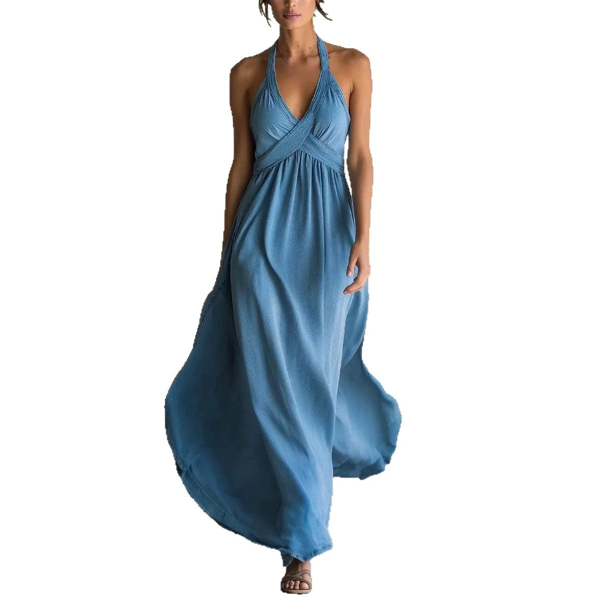 Sleeveless Flared Solid-color Maxi Dress Design - cas7m