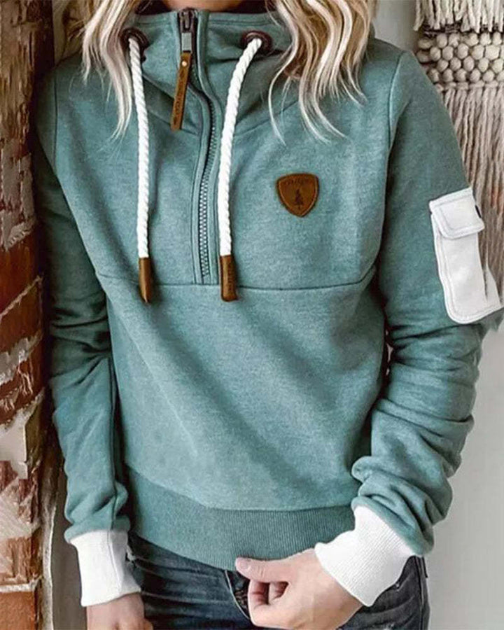 Half Zipper Patchwork Sweater Women - cas7m