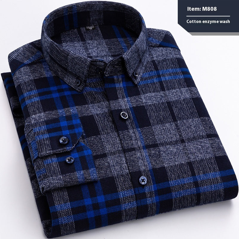 Cotton Long-sleeved Shirt Plaid Business Slim Fit - cas7m