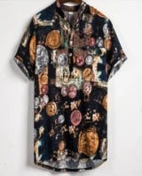 Slim shirt men contrast color printing shirt men - cas7m