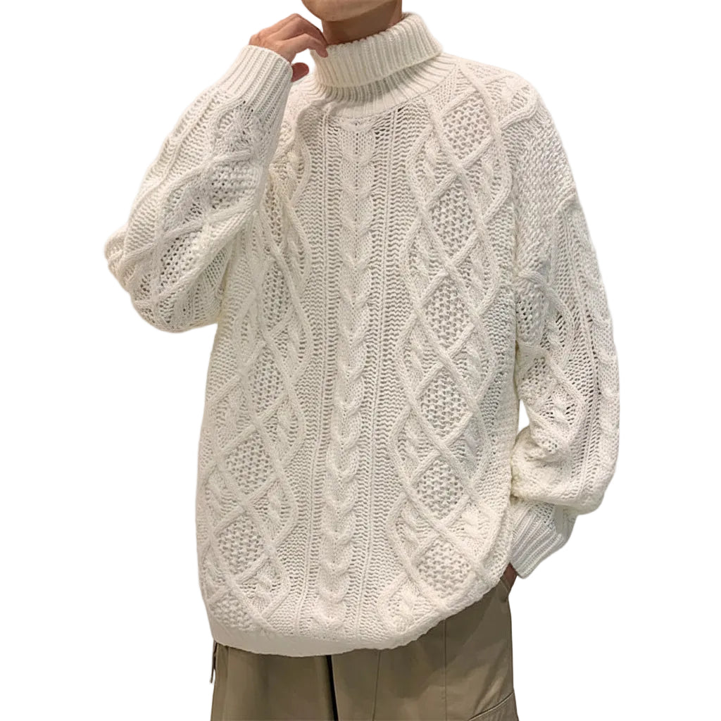 Japanese-style Retro Green Jacquard Turtleneck Sweater - cas7m