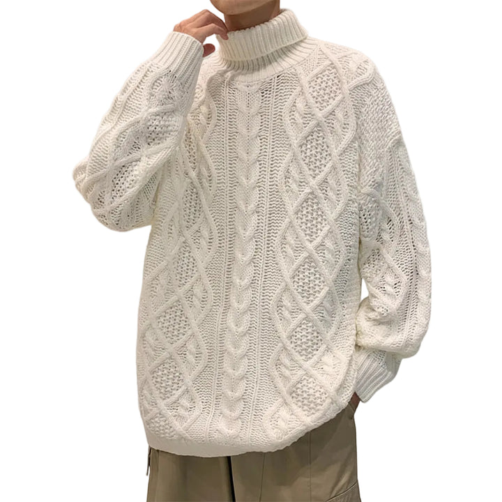 Japanese-style Retro Green Jacquard Turtleneck Sweater - cas7m
