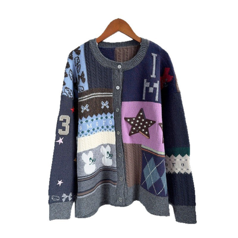 Cartoon contrasting spliced sweater