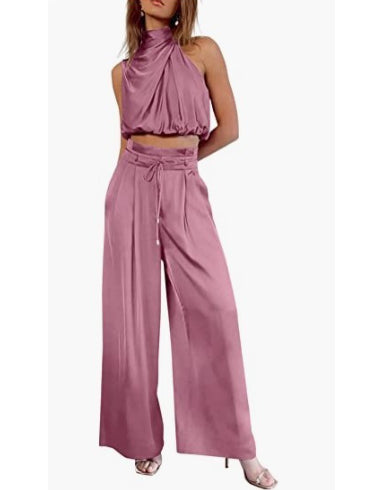 Women's Fashion Tops Wide-leg Pants Suit - cas7m