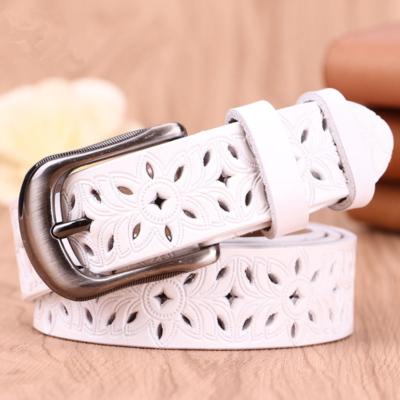 New Belt Hollow Pattern Belt Ladies Trend Waistband Genuine Woman Belt Vintage Pin Buckle Strap Jeans - cas7m