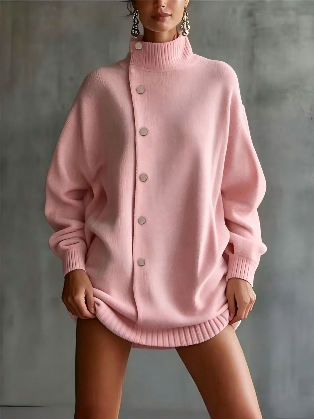 Womens Turtleneck Sweater Cardigan Knitted Outerwear For FallWinter - cas7m