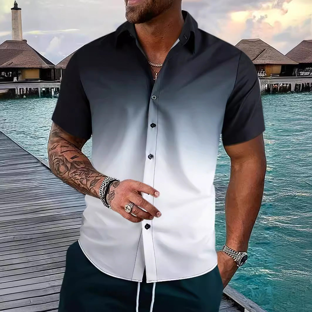 Beach Surfing European And American Foreign Trade 3D Digital Geometry Hawaii Printing Men Short Sleeve - cas7m