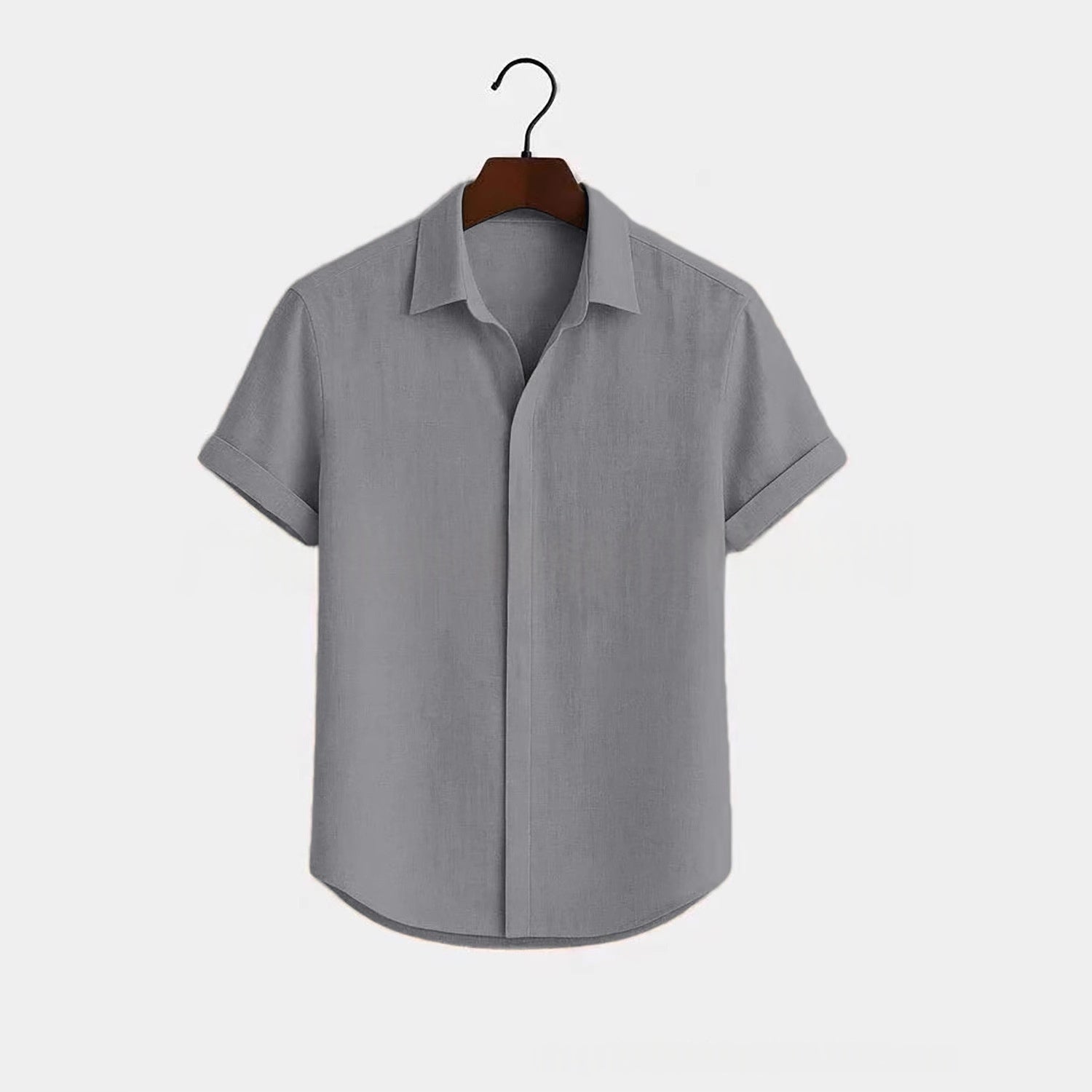 Solid-color Short-sleeve Cotton-linen Shirt For Men - cas7m
