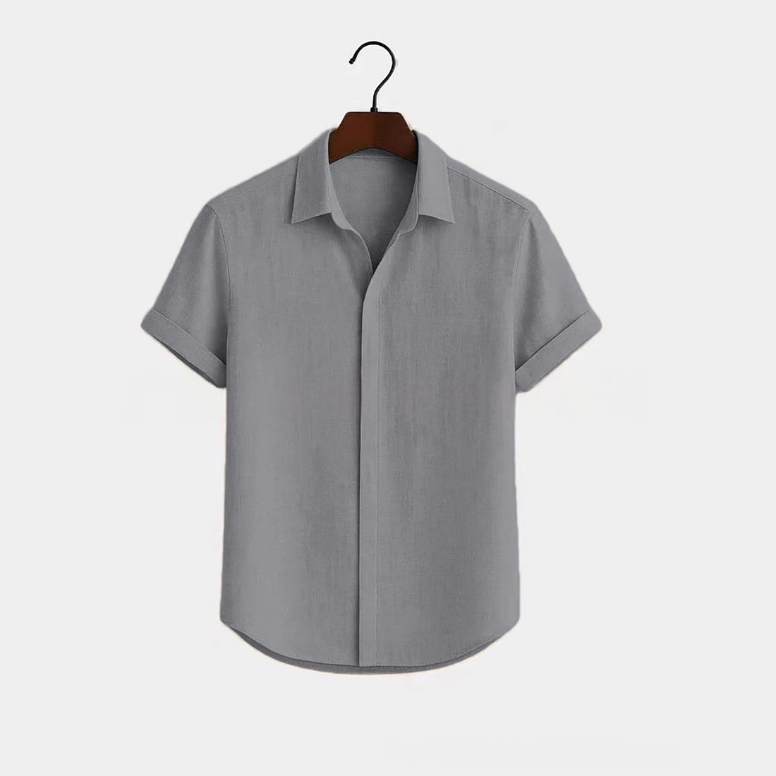 Solid-color Short-sleeve Cotton-linen Shirt For Men - cas7m