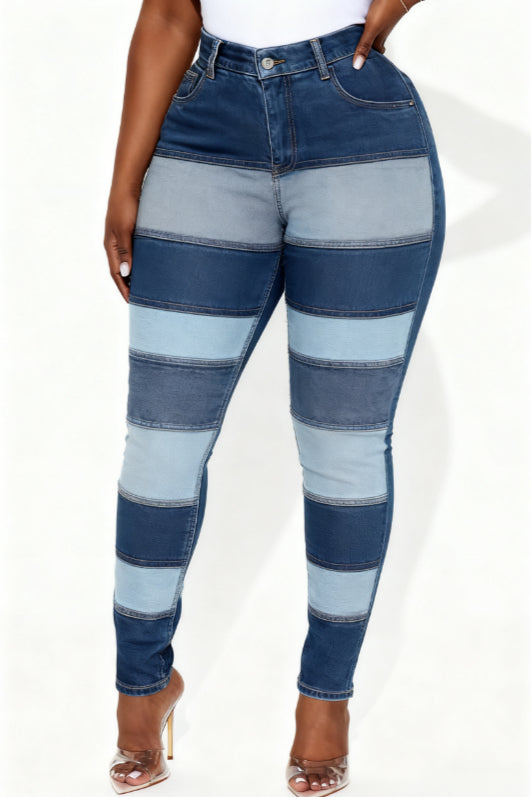 Patchwork Frayed Casual High-waisted Slim-fit Ripped Jeans - cas7m