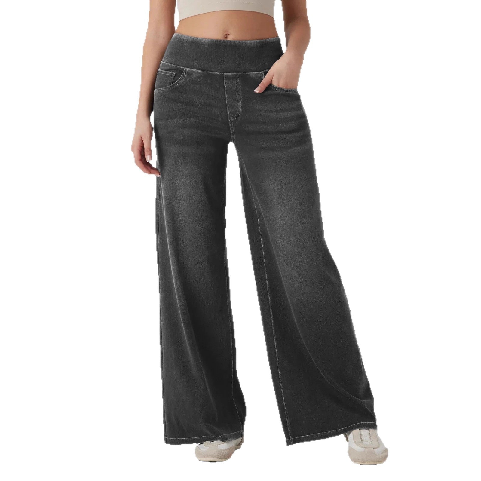 High-waisted Loose-fit Stretchy Wide-leg Jeans For Women - cas7m