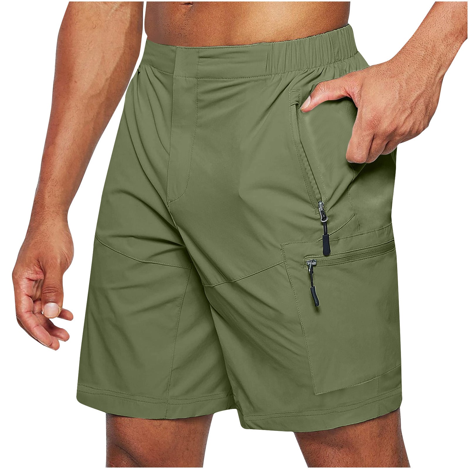 Men'S Casual Elastic Waist Strap Summer Shorts Casual Fit Fashion Outdoor Long Shorts For Men Knee-Length Straight Leg Pants Shorts - cas7m