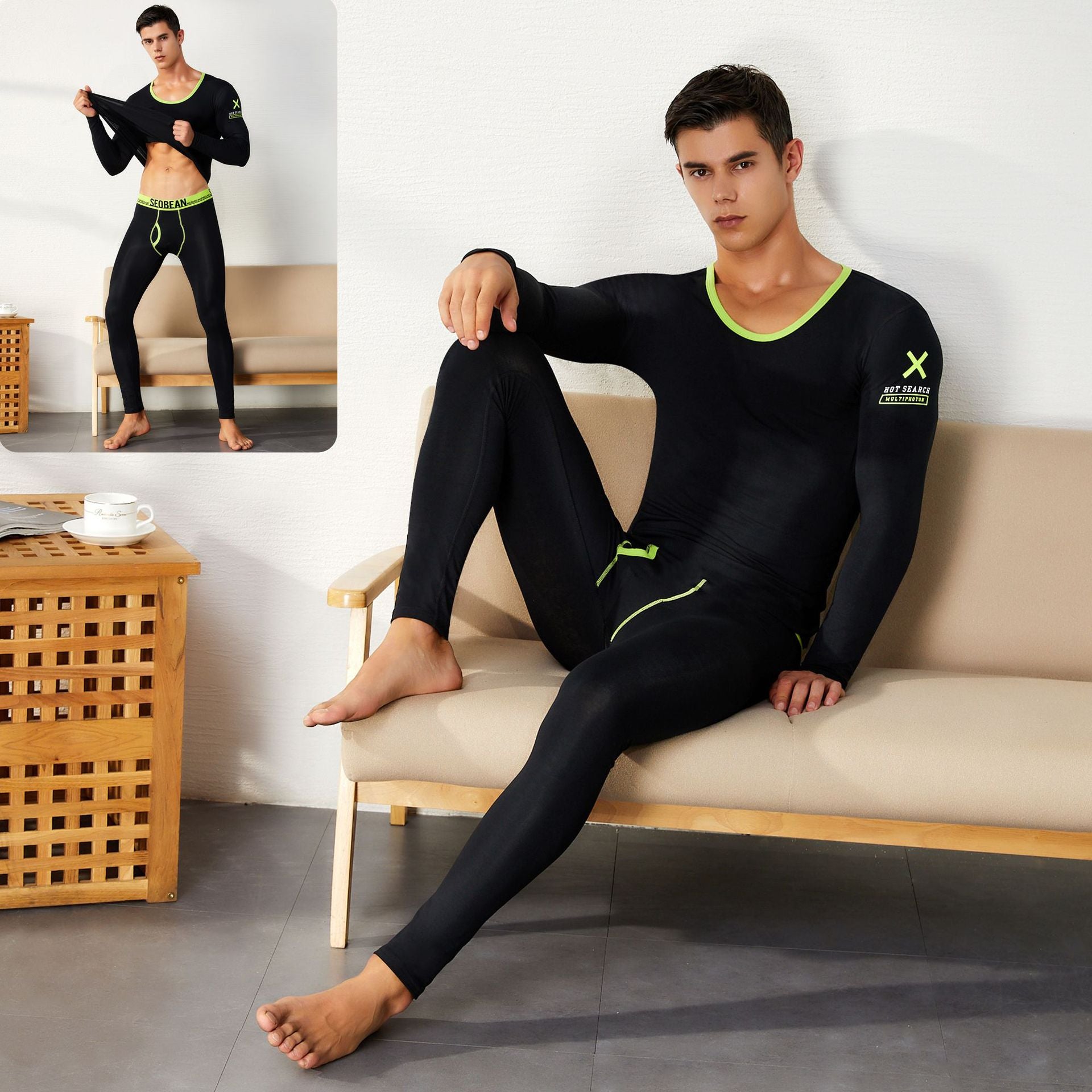 Men's Pure Cotton Thermal Underwear Suit Basic Long Johns - cas7m