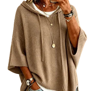Womens Knitted New-Style Hooded Drawstring Sweater - cas7m