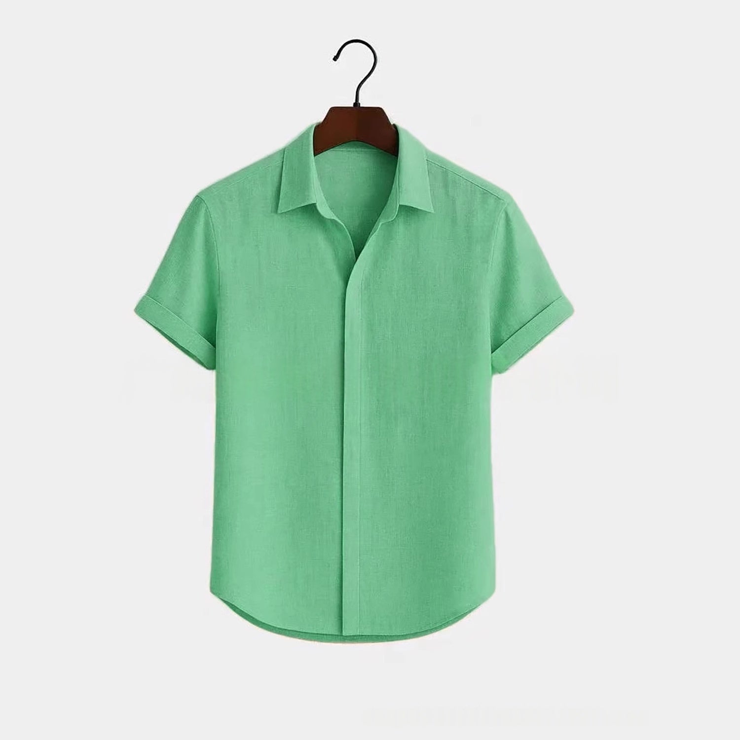 Solid-color Short-sleeve Cotton-linen Shirt For Men - cas7m