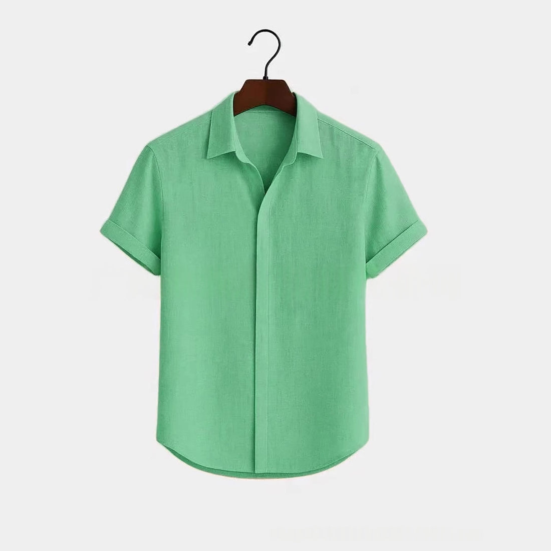 Solid-color Short-sleeve Cotton-linen Shirt For Men - cas7m