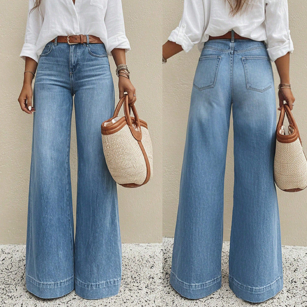 Womens Fashionable Vintage Washed Slim-Fit Jeans - cas7m