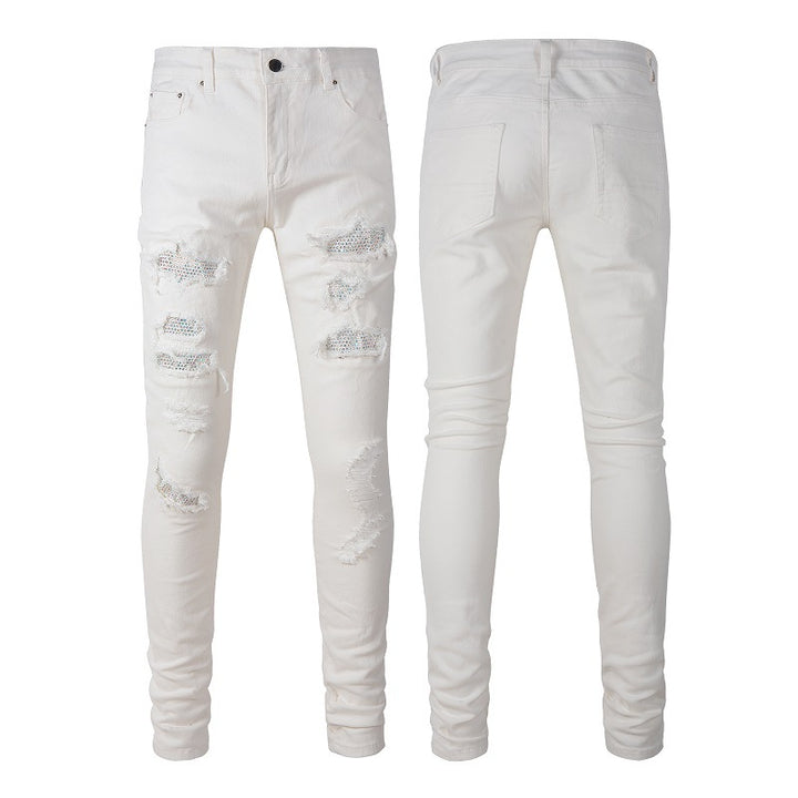 White Diamond Hole & Patch High Street Elastic Jeans - cas7m