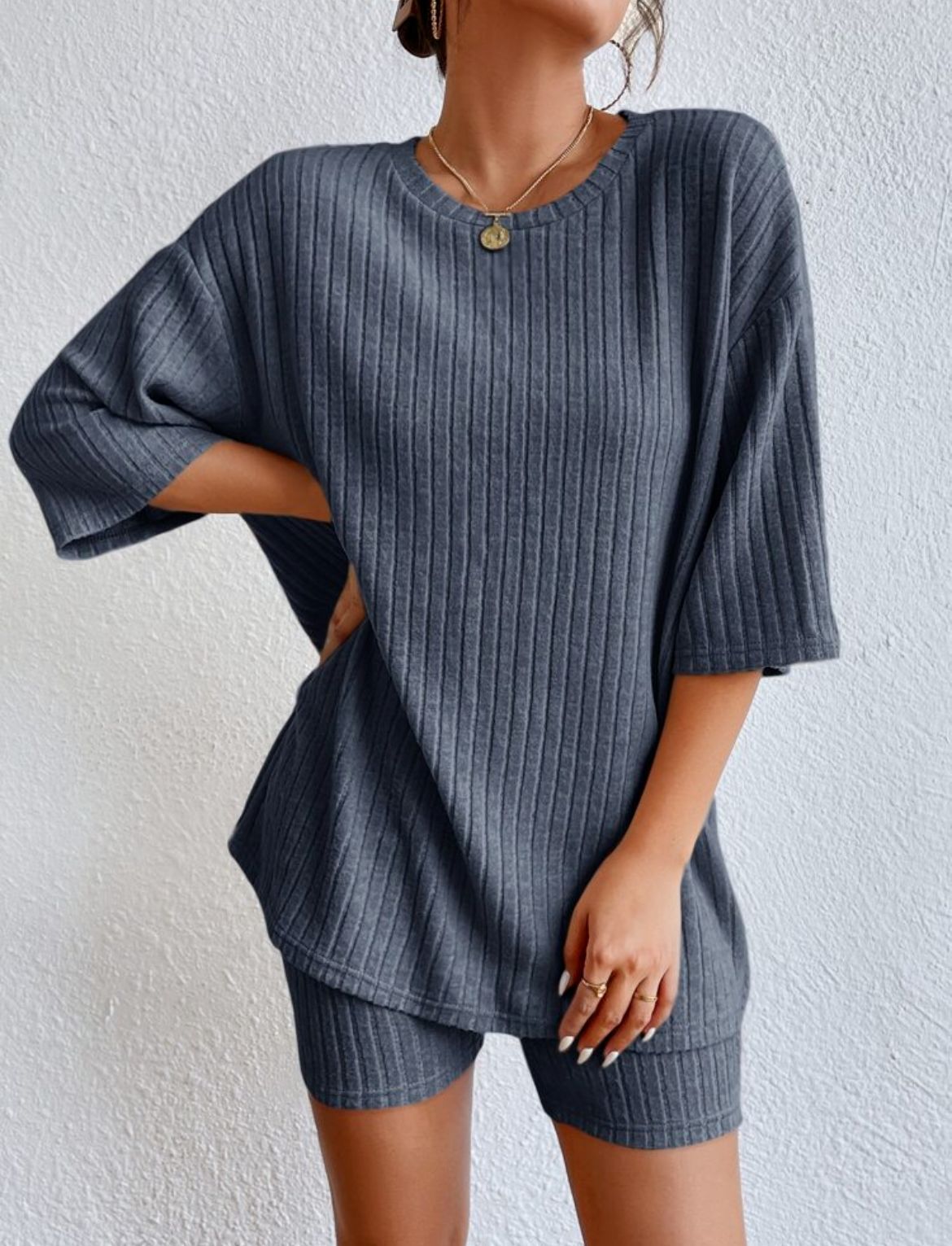 Fashion Casual Solid Color Shorts Suit - cas7m