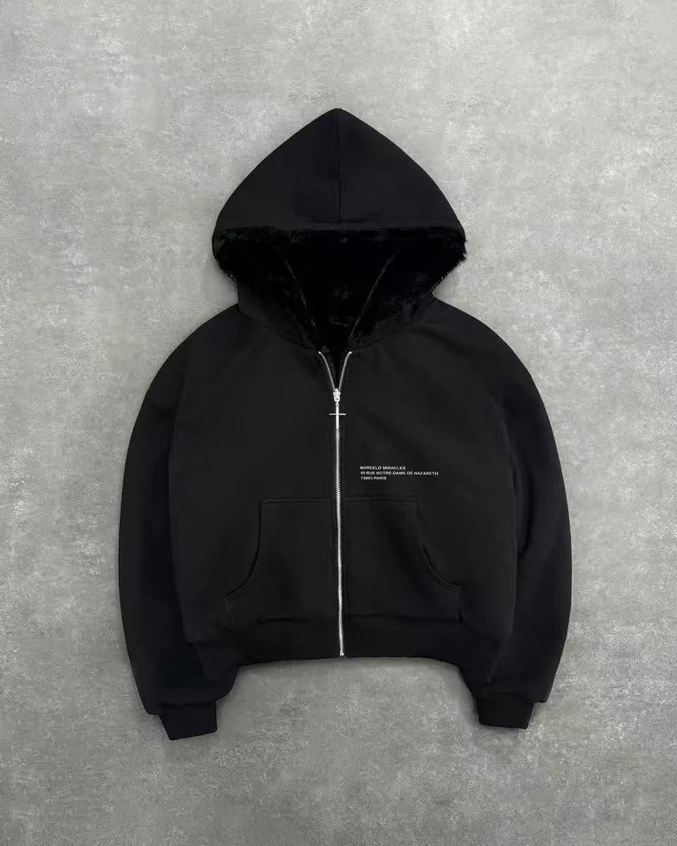 Hooded Hoodie Two Sides Can Wear Vintage Leopard Print Zipper Hoodie - cas7m