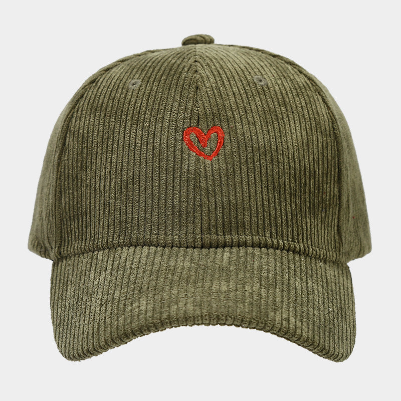 Spring And Autumn New Small Love Embroidered Corduroy Baseball Cap - cas7m