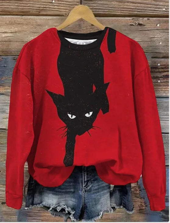 Printed Loose Round Neck Sweater For Women - cas7m