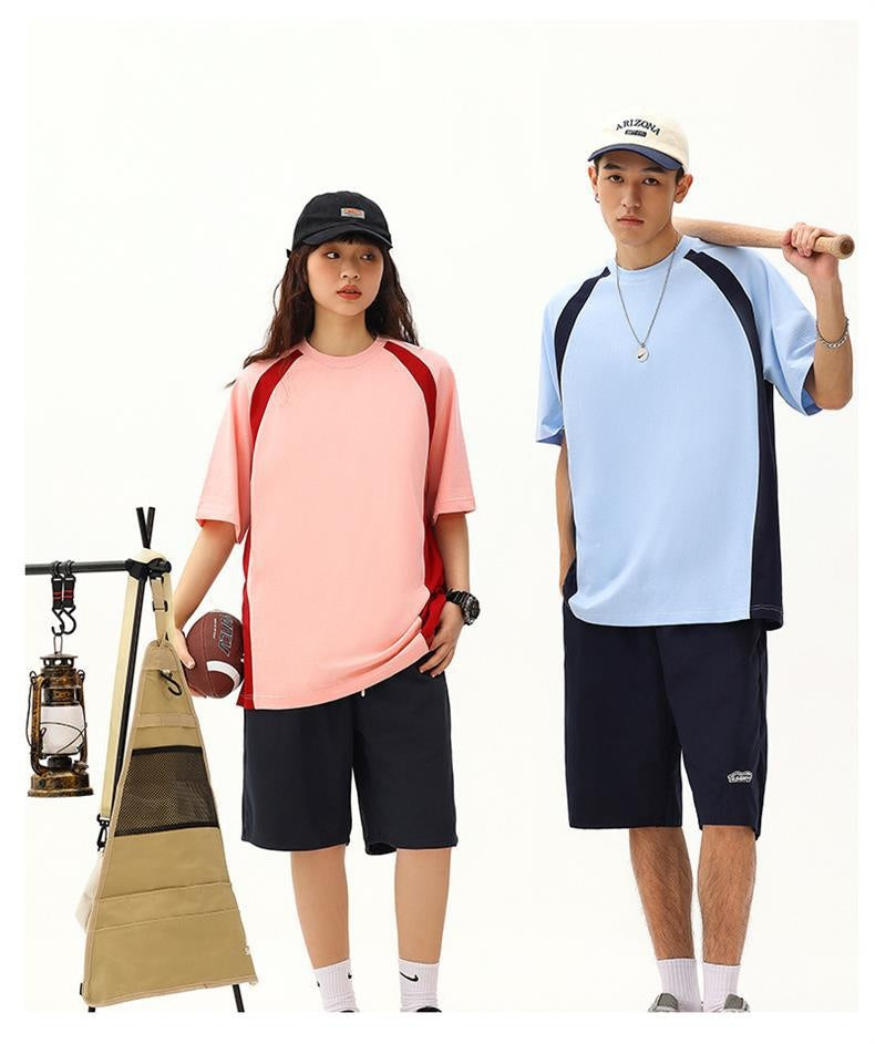 Combed Cotton Double Yarn Drop Shoulder Short Sleeve Matching Couple T-shirt - cas7m