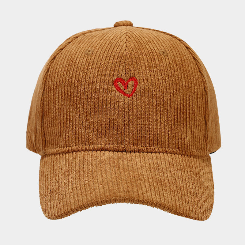 Spring And Autumn New Small Love Embroidered Corduroy Baseball Cap - cas7m