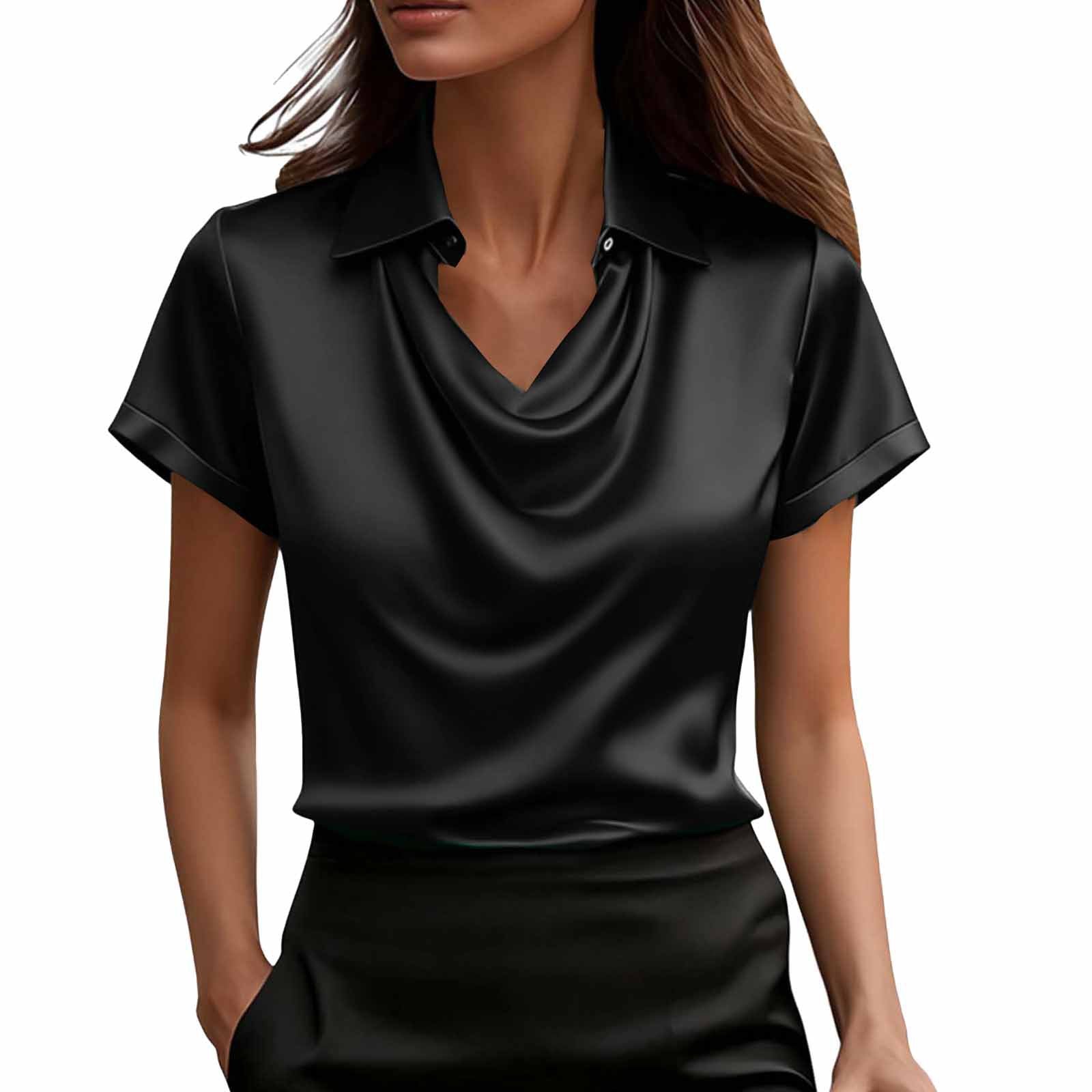 Fashion Short-Sleeved Shirt Summer Casual Solid-Color Lapel Tops Women's Clothing - cas7m