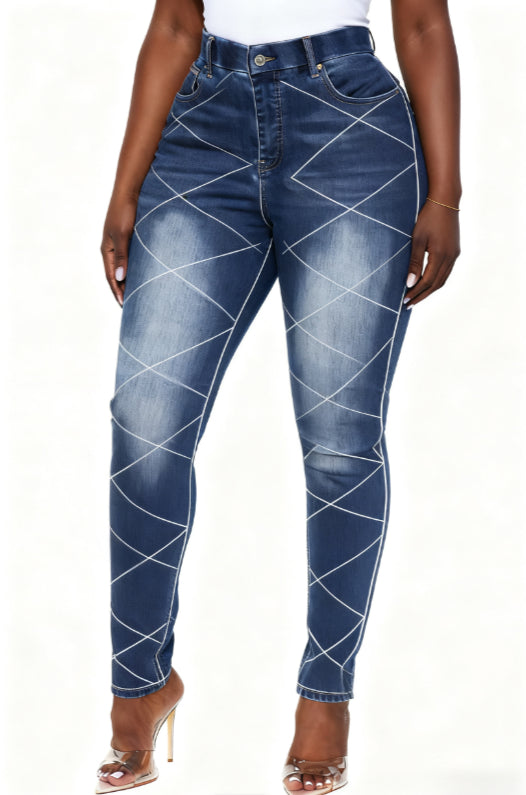 Patchwork Frayed Casual High-waisted Slim-fit Ripped Jeans - cas7m