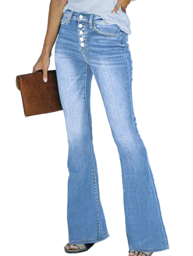 Women's Casual Personalized Multi-Button Slim Fit Flare Jeans - cas7m