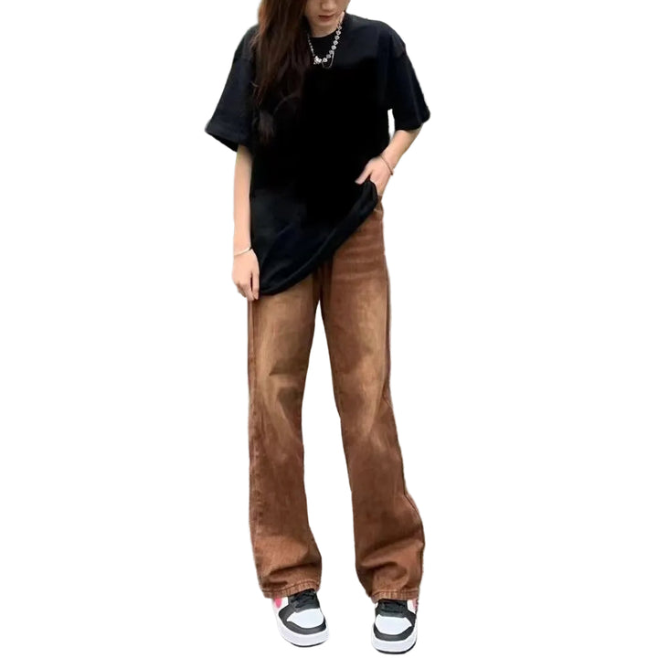 American Retro Brown Straight-leg Denim Pants - cas7m