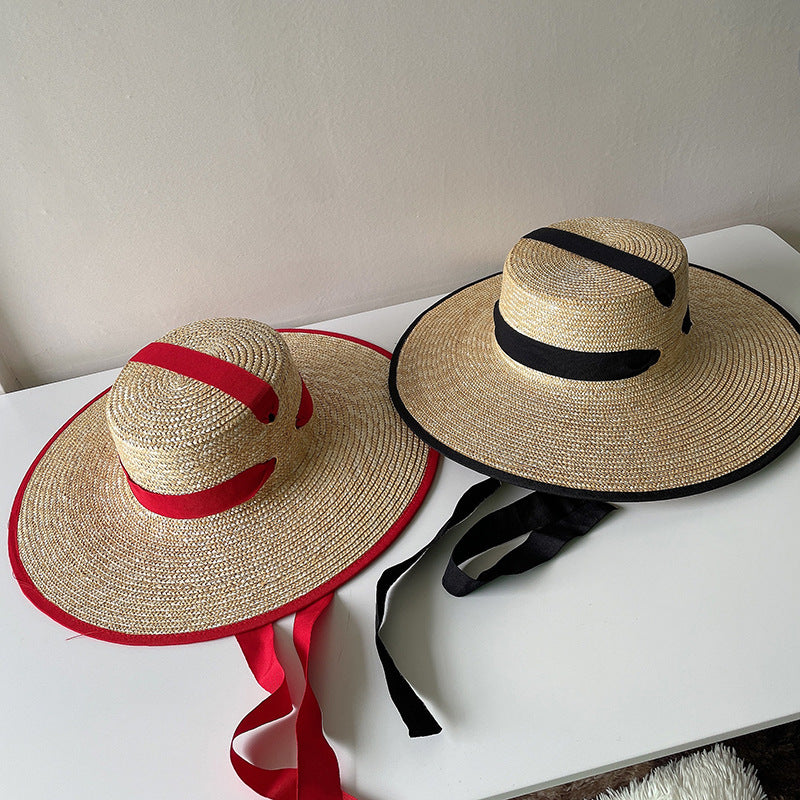 French Vintage Big Brim Strap Hat - cas7m