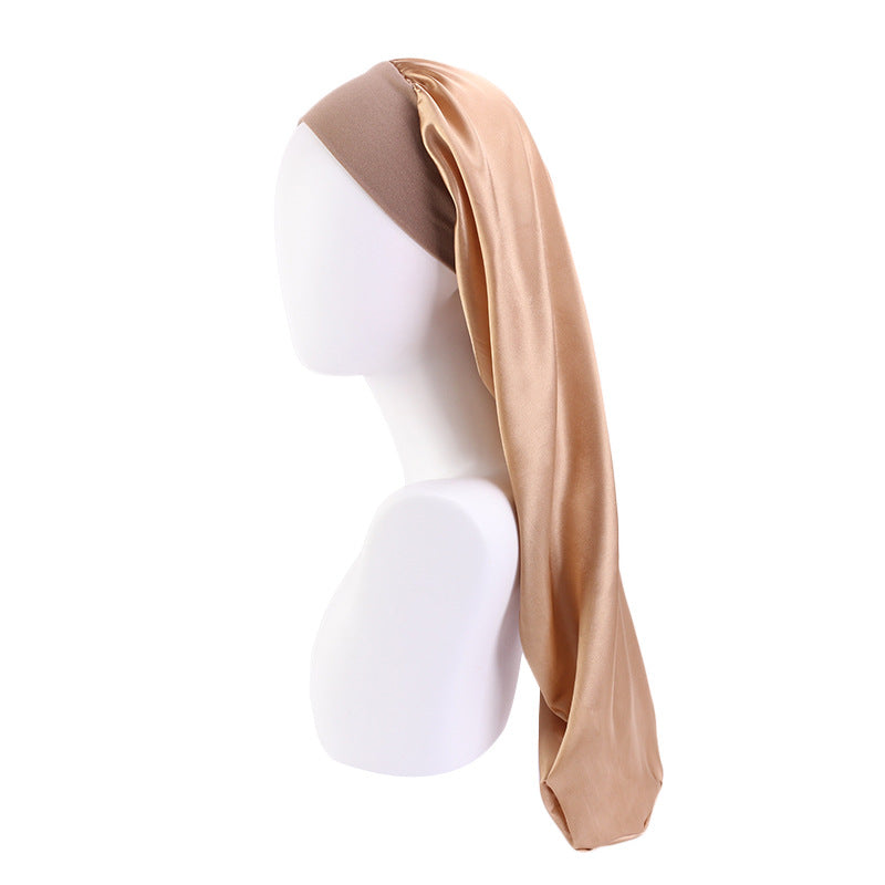 Women's Elastic Wide-brimmed Satin Long Tube Nightcap - cas7m