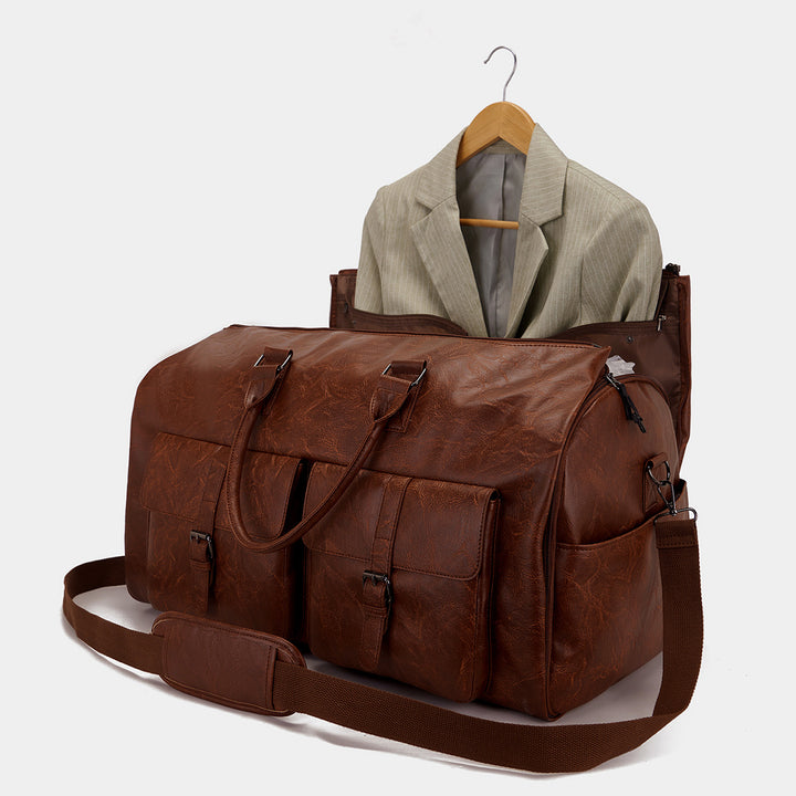 Travel Convenient Portable Garment Bag PU Leather Luggage Bag - cas7m