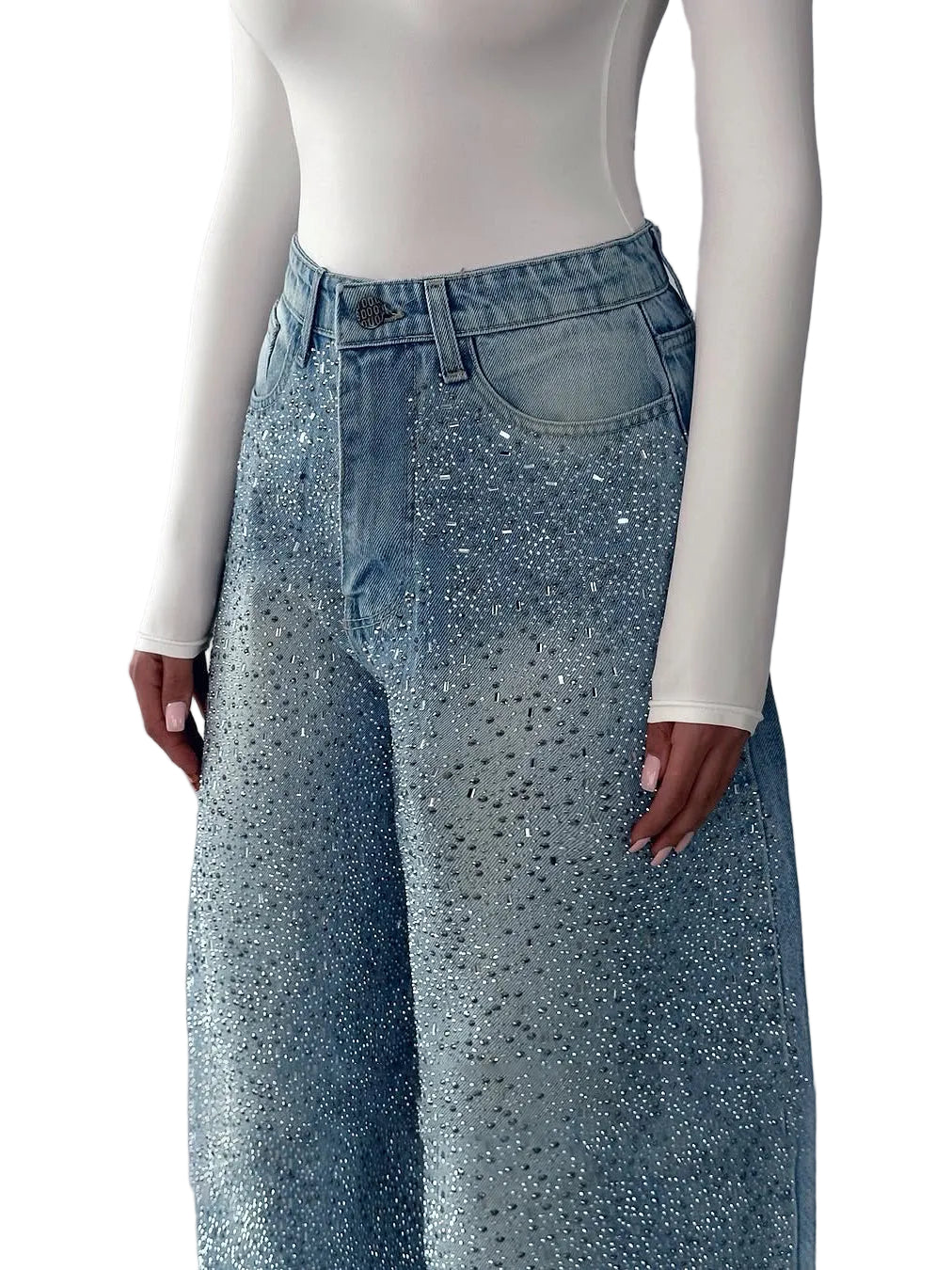Irregular Rhinestone Jeans - cas7m