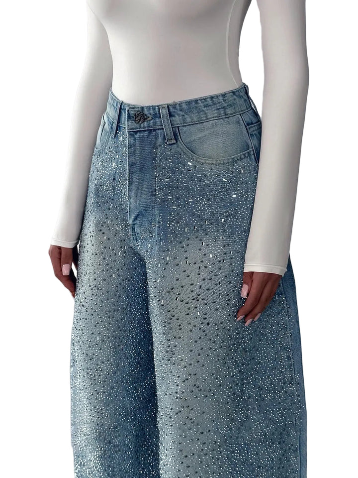 Irregular Rhinestone Jeans - cas7m