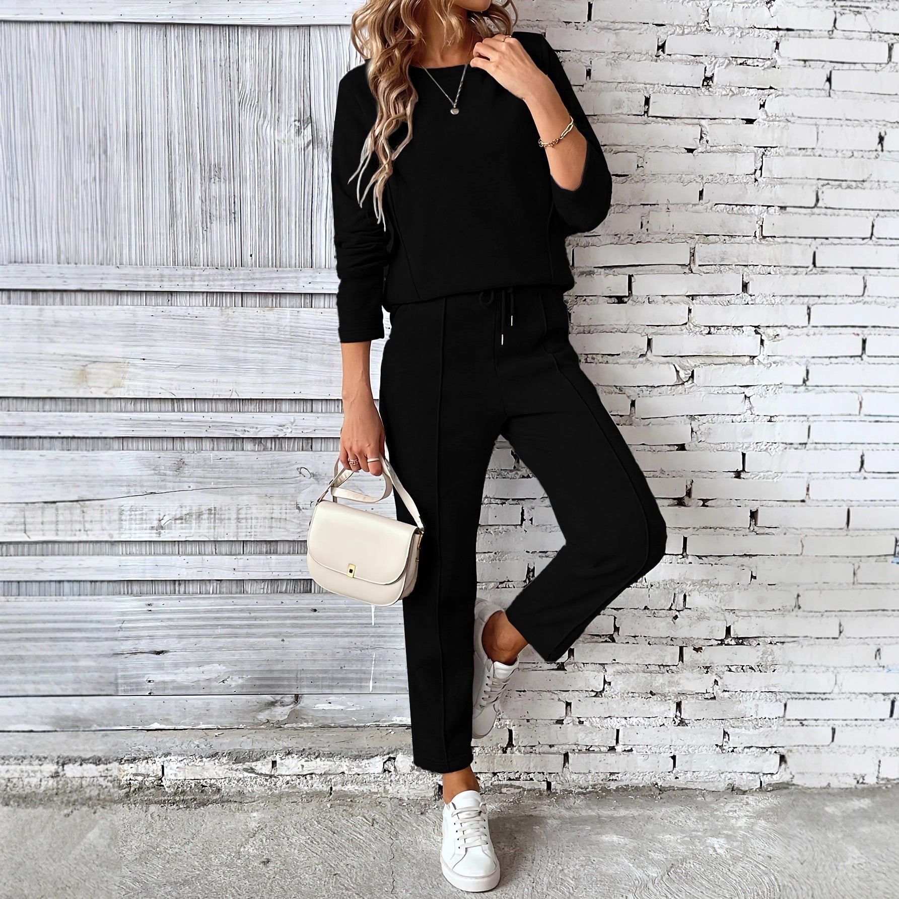 Round-neck Fashionable Top Hoodie Pocket Casual Straight-leg Pants Women's Clothing - cas7m