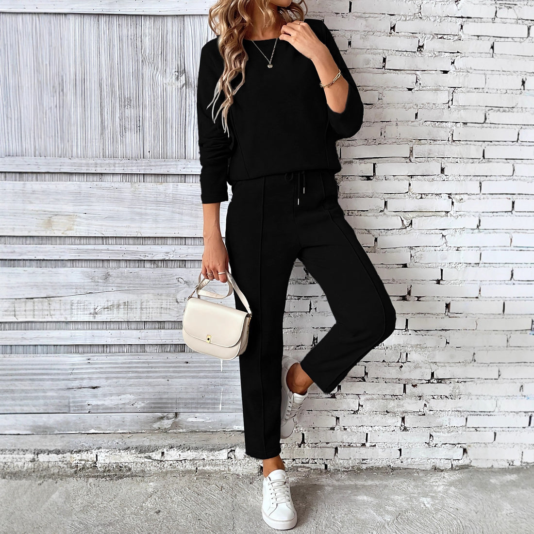 Round-neck Fashionable Top Hoodie Pocket Casual Straight-leg Pants Women's Clothing - cas7m