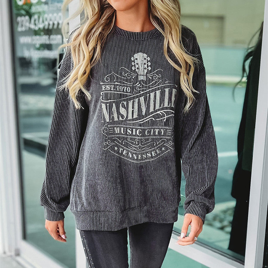 Pullover Round Neck Long Sleeves Top For Women - cas7m